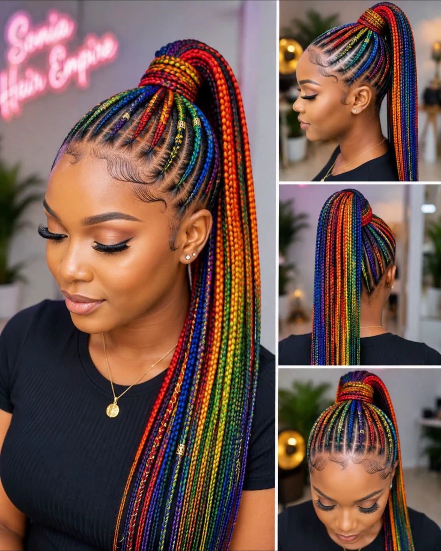 Colourful braided high ponytail